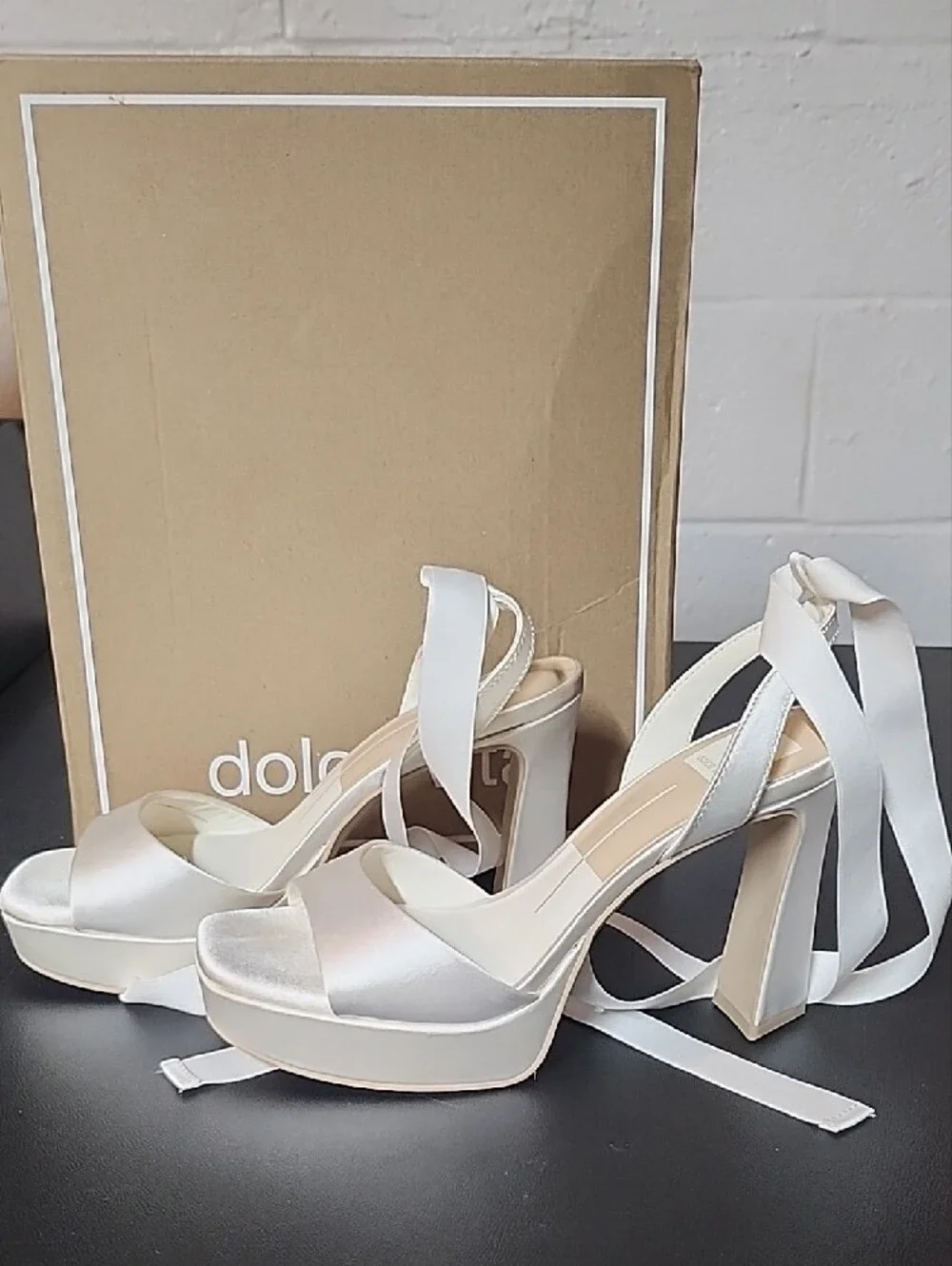Dolce Vita Jaemy True White Satin Platform Ankle-Tie Sandals